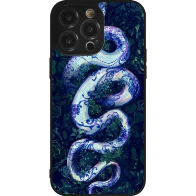 Coque iPhone 14 Pro Max - Silicone rigide noir Serpent Blue Anaconda