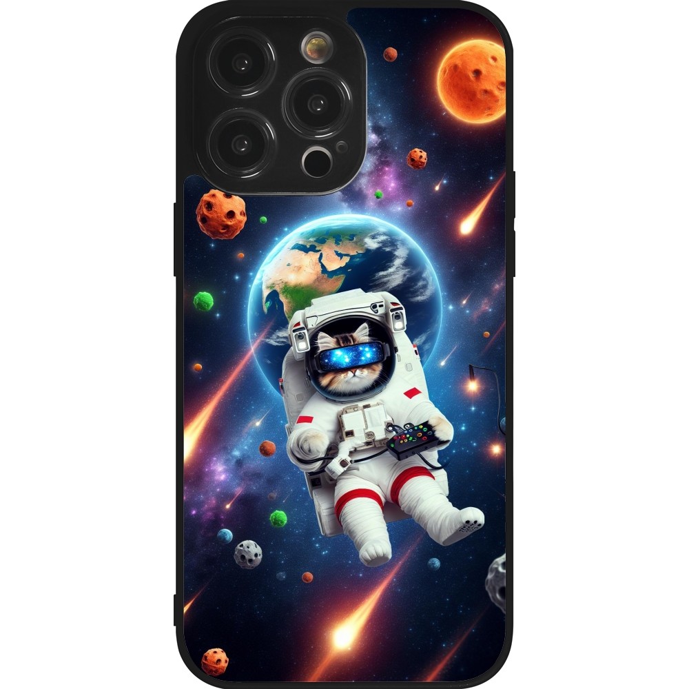 Coque iPhone 14 Pro Max - Silicone rigide noir VR SpaceCat Odyssey