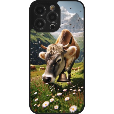 Coque iPhone 14 Pro Max - Silicone rigide noir Vache montagne Valais