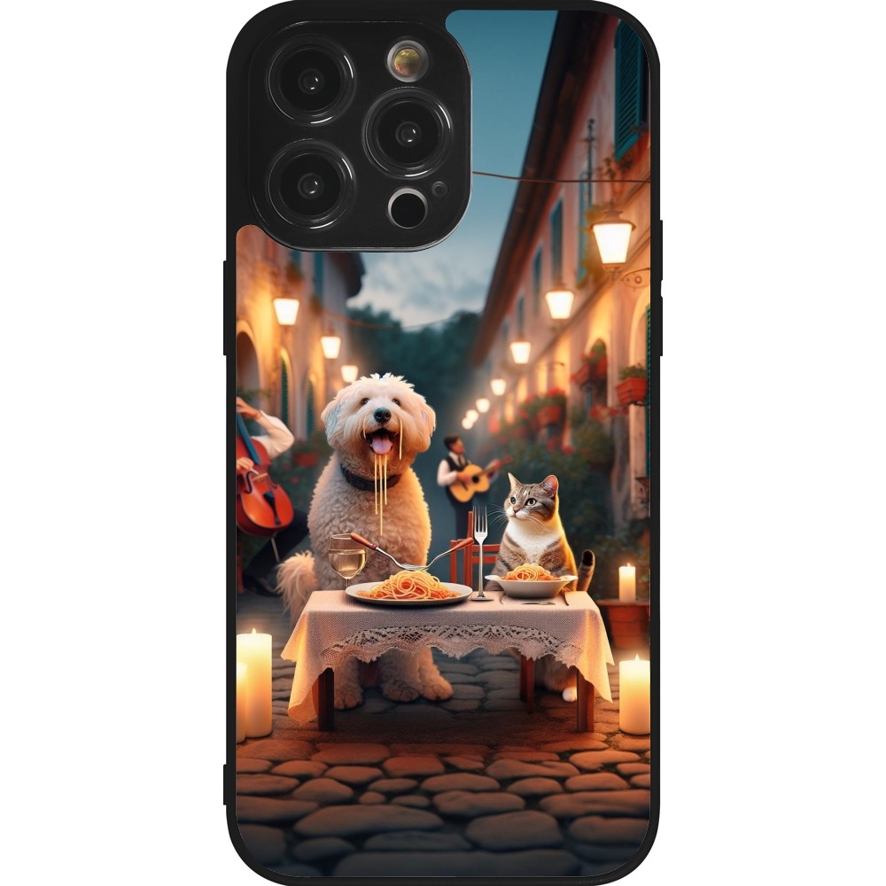 Coque iPhone 14 Pro Max - Silicone rigide noir Valentine 2024 Dog & Cat Candlelight