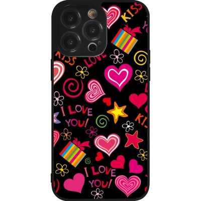 Coque iPhone 14 Pro Max - Silicone rigide noir Valentine 2023 love symbols