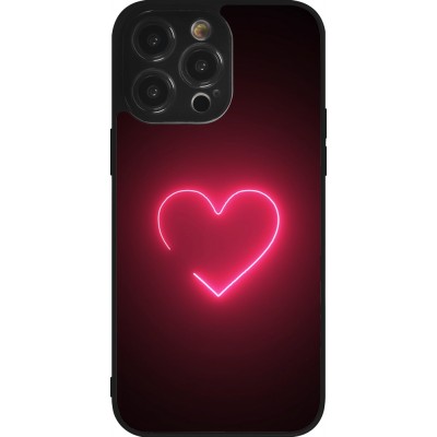 Coque iPhone 14 Pro Max - Silicone rigide noir Valentine 2023 single neon heart