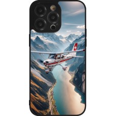 Coque iPhone 14 Pro Max - Silicone rigide noir Vol Alpin Suisse