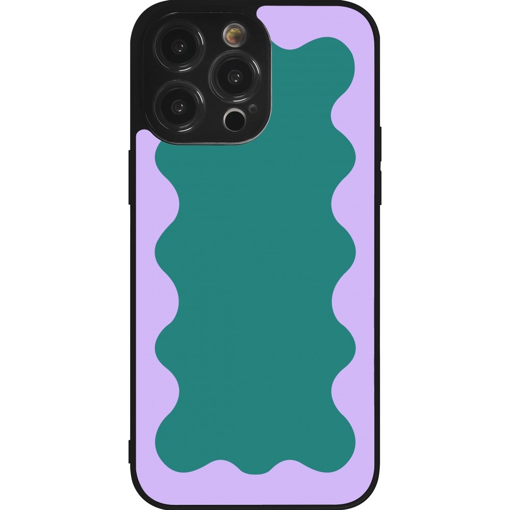 Coque iPhone 14 Pro Max - Silicone rigide noir Wavy Rectangle Green Purple