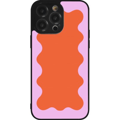 Coque iPhone 14 Pro Max - Silicone rigide noir Wavy Rectangle Orange Pink