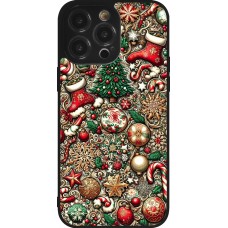 Coque iPhone 14 Pro Max - Silicone rigide noir Noël 2023 micro pattern