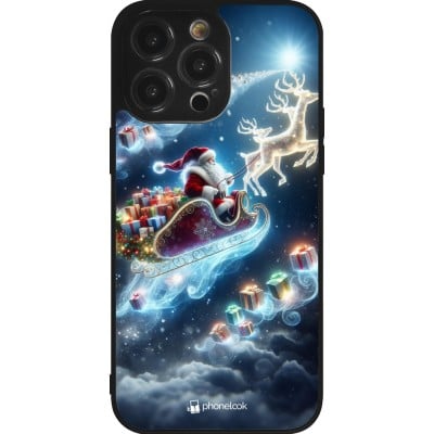 Coque iPhone 14 Pro Max - Silicone rigide noir Noël 2023 Père Noël enchanté