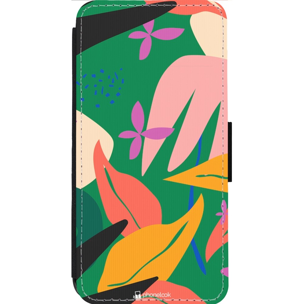 Coque iPhone 14 Pro Max - Wallet noir Abstract Jungle