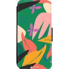 Coque iPhone 14 Pro Max - Wallet noir Abstract Jungle