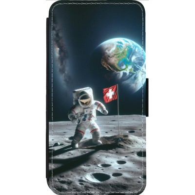 Coque iPhone 14 Pro Max - Wallet noir Astro Suisse sur lune