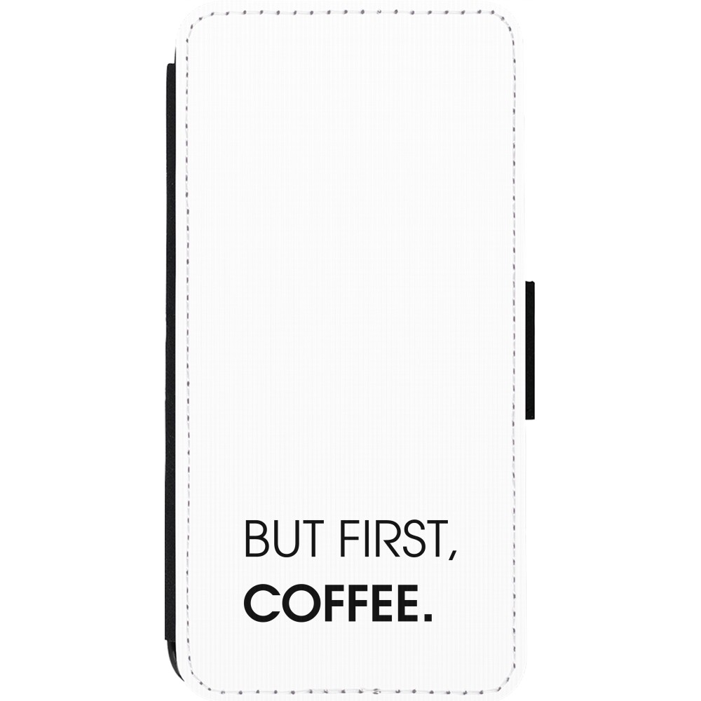 Coque iPhone 14 Pro Max - Wallet noir But first Coffee