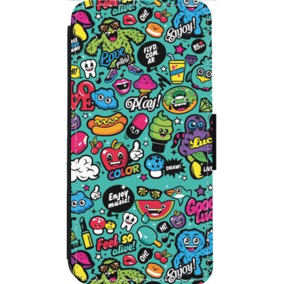 Coque iPhone 14 Pro Max - Wallet noir Cartoons old school