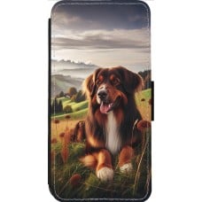 Coque iPhone 14 Pro Max - Wallet noir Chien Campagne Suisse