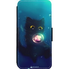 Coque iPhone 14 Pro Max - Wallet noir Cute Cat Bubble