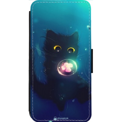 Coque iPhone 14 Pro Max - Wallet noir Cute Cat Bubble