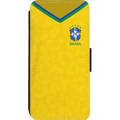 Coque iPhone 14 Pro Max - Wallet noir Maillot de football Brésil 2022 personnalisable