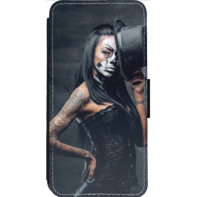 Coque iPhone 14 Pro Max - Wallet noir Halloween 22 Tattooed Girl