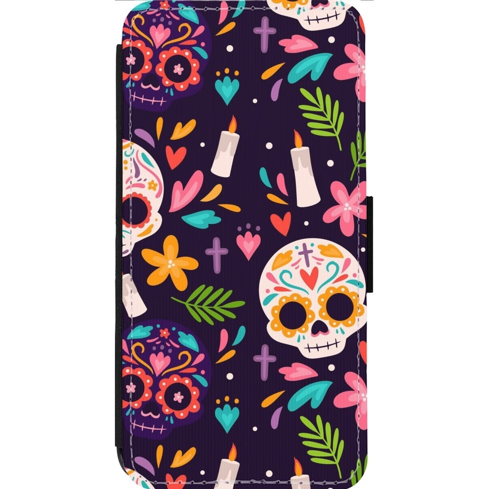 Coque iPhone 14 Pro Max - Wallet noir Halloween 2023 mexican style