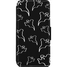 Coque iPhone 14 Pro Max - Wallet noir Halloween 2024 black and white ghosts