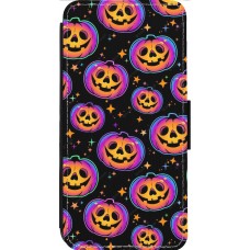 Coque iPhone 14 Pro Max - Wallet noir Halloween 2024 rainbow pumpkins