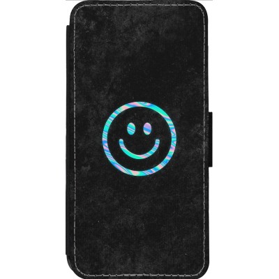 Coque iPhone 14 Pro Max - Wallet noir Happy smiely irisé