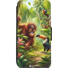 Coque iPhone 14 Pro Max - Wallet noir Jungle Tropicale Tayrona