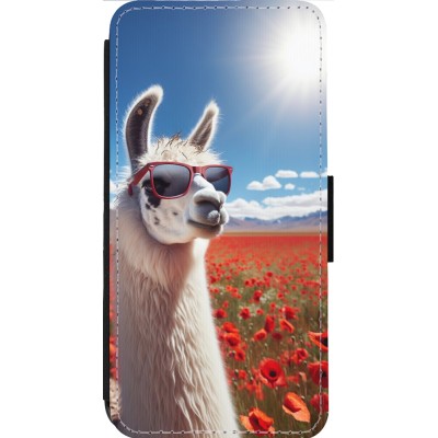 Coque iPhone 14 Pro Max - Wallet noir Lama Chic en Coquelicot