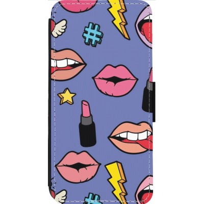 Coque iPhone 14 Pro Max - Wallet noir Lips and lipgloss