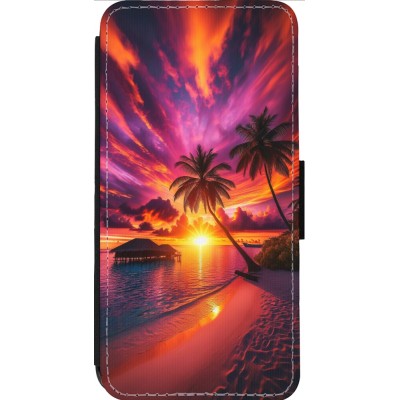 Coque iPhone 14 Pro Max - Wallet noir Maldives Dusk Bliss