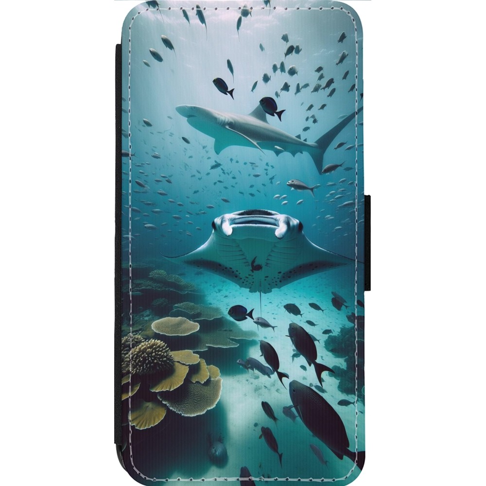 Coque iPhone 14 Pro Max - Wallet noir Manta Lagon Nettoyage