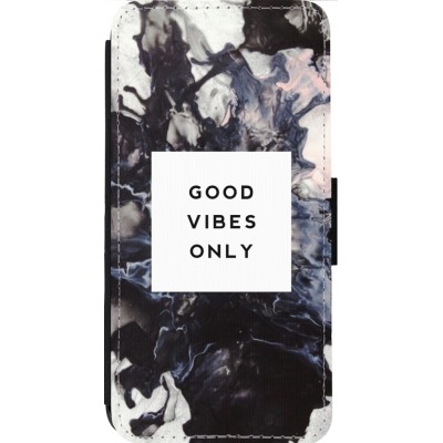 Coque iPhone 14 Pro Max - Wallet noir Marble Good Vibes Only