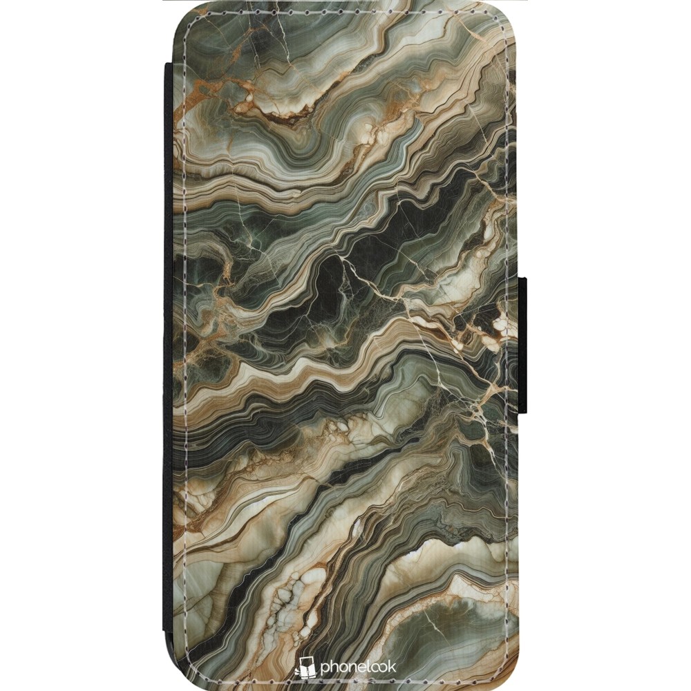 Coque iPhone 14 Pro Max - Wallet noir Marbre Olive