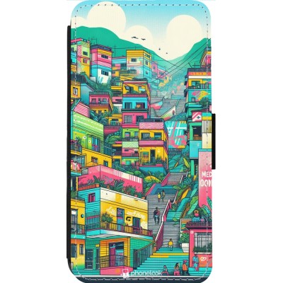 Coque iPhone 14 Pro Max - Wallet noir Medellin Comuna 13 Art