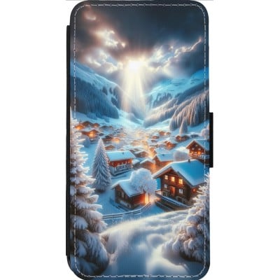 Coque iPhone 14 Pro Max - Wallet noir Mont Neige Lumière