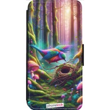 Coque iPhone 14 Pro Max - Wallet noir Oiseau Nid Forêt