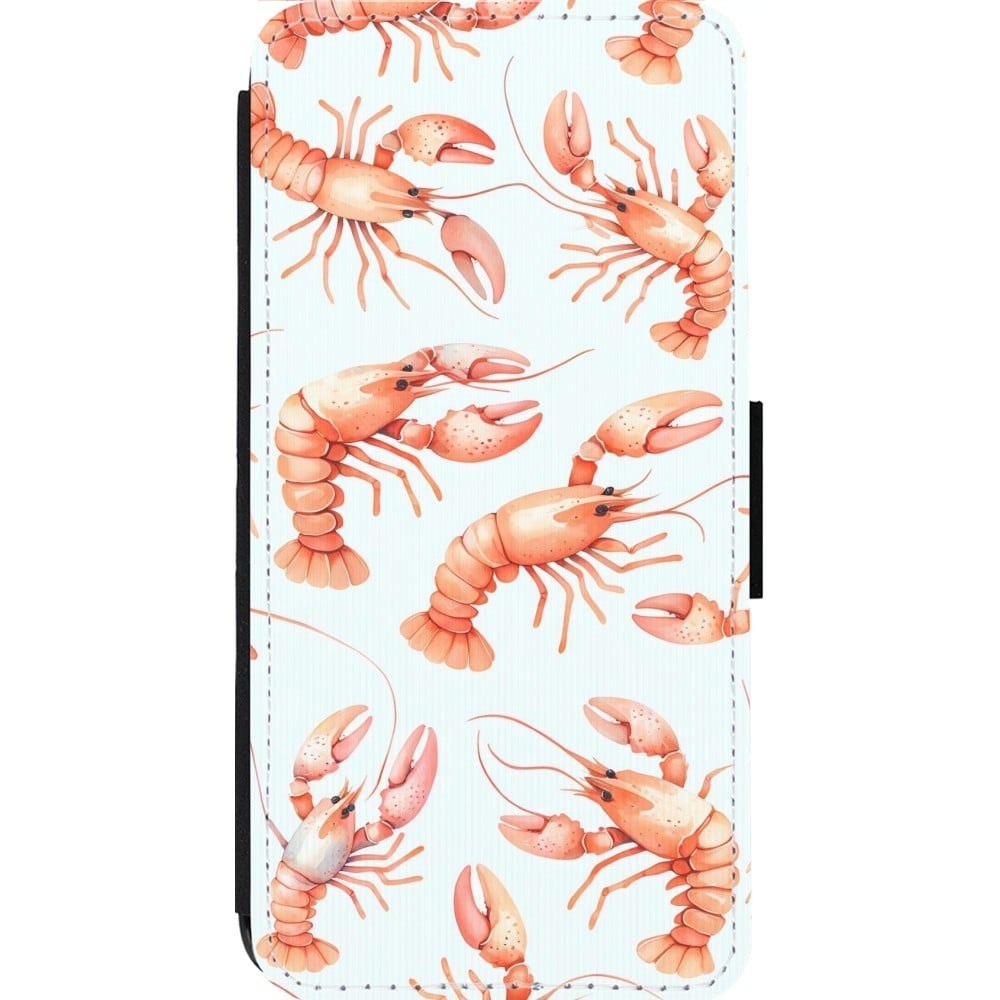 Coque iPhone 14 Pro Max - Wallet noir Pattern de homards pastels