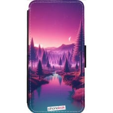 Coque iPhone 14 Pro Max - Wallet noir Paysage Violet-Rose