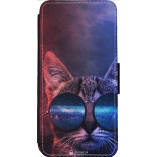 Coque iPhone 14 Pro Max - Wallet noir Red Blue Cat Glasses