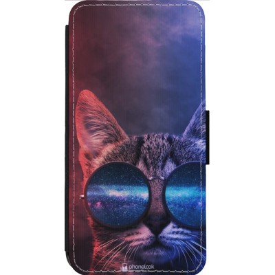 Coque iPhone 14 Pro Max - Wallet noir Red Blue Cat Glasses