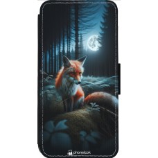 Coque iPhone 14 Pro Max - Wallet noir Renard lune forêt