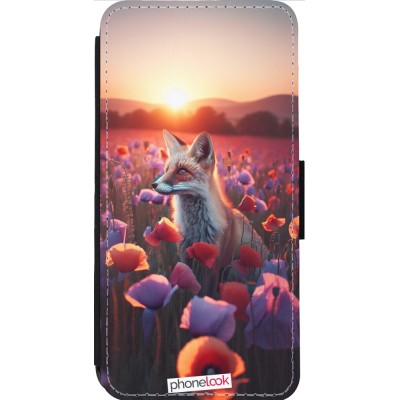 Coque iPhone 14 Pro Max - Wallet noir Renard pourpre au crépuscule