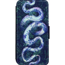 Coque iPhone 14 Pro Max - Wallet noir Serpent Blue Anaconda