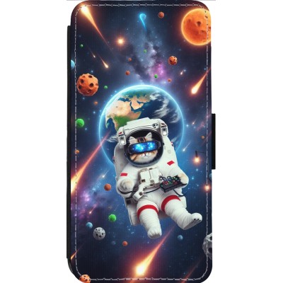 Coque iPhone 14 Pro Max - Wallet noir VR SpaceCat Odyssey