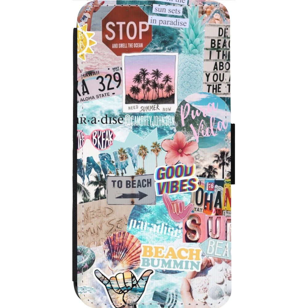 Coque iPhone 14 Pro Max - Wallet noir Summer 20 collage