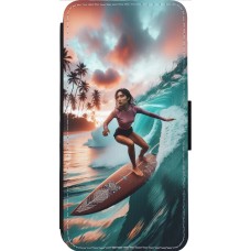 Coque iPhone 14 Pro Max - Wallet noir Surfeuse Balinaise