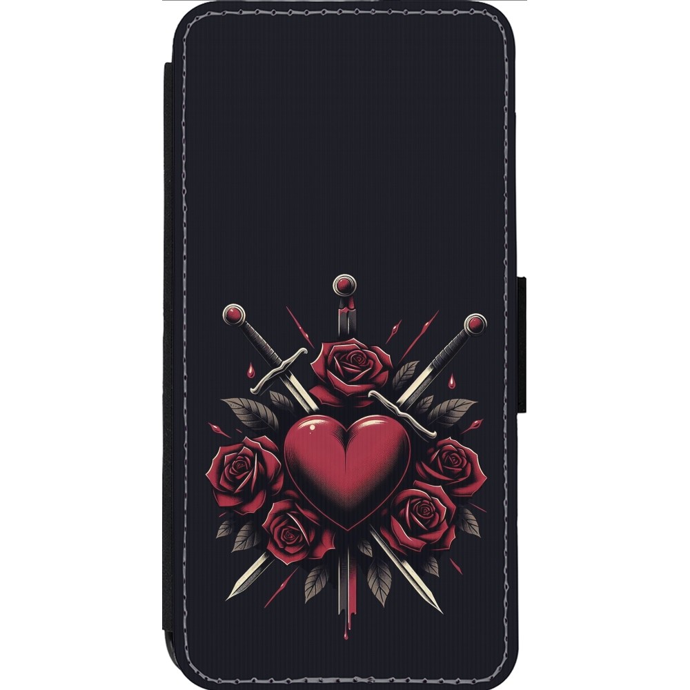 Coque iPhone 14 Pro Max - Wallet noir Valentine 2024 gothic love