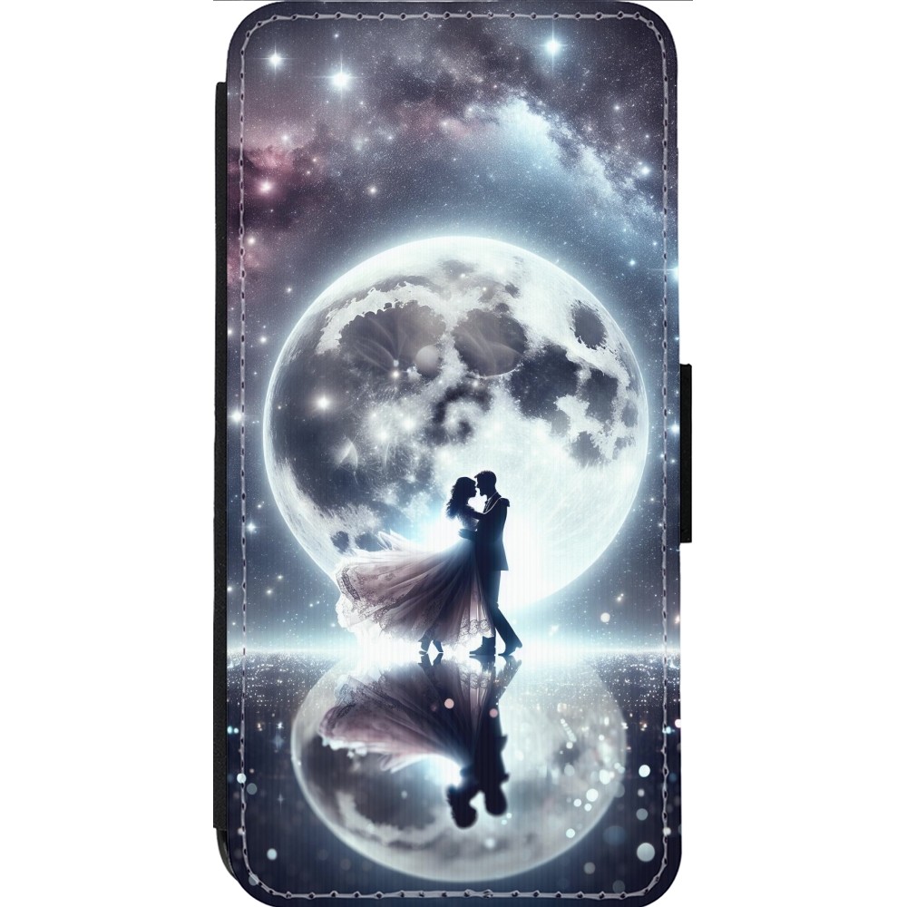 Coque iPhone 14 Pro Max - Wallet noir Valentine 2024 Love under the moon