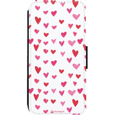 Coque iPhone 14 Pro Max - Wallet noir Valentine 2022 Many pink hearts