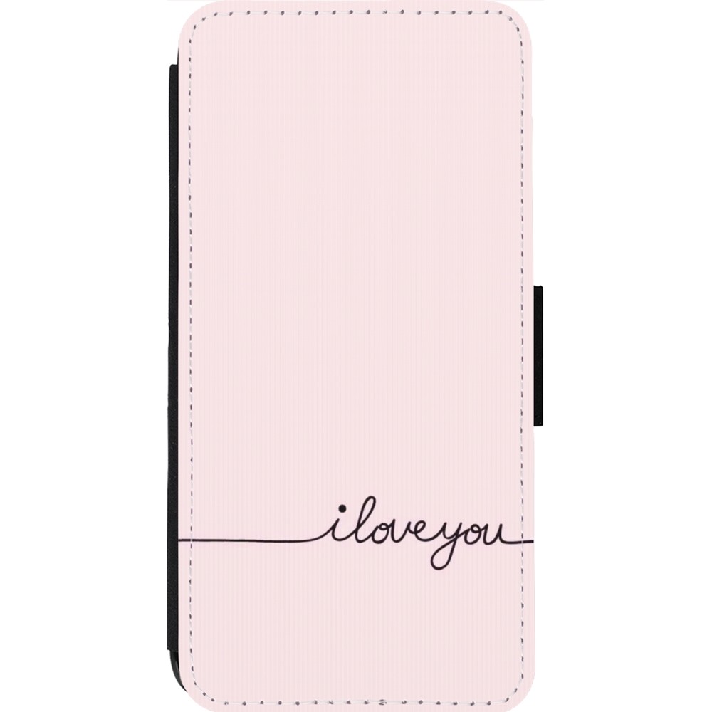 Coque iPhone 14 Pro Max - Wallet noir Valentine 2023 i love you writing