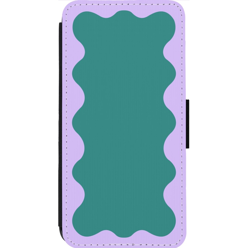 Coque iPhone 14 Pro Max - Wallet noir Wavy Rectangle Green Purple